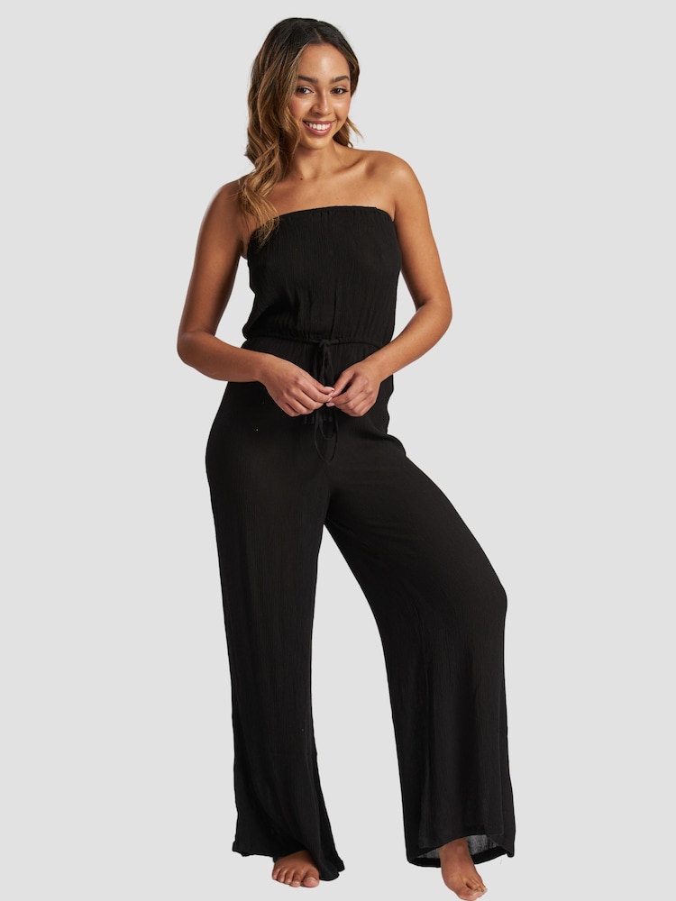 South Beach Black Crinkle Viscose Strapless Jumpsuit - Image 1 of 5