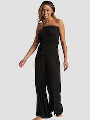 South Beach Black Crinkle Viscose Strapless Jumpsuit - Image 2 of 5