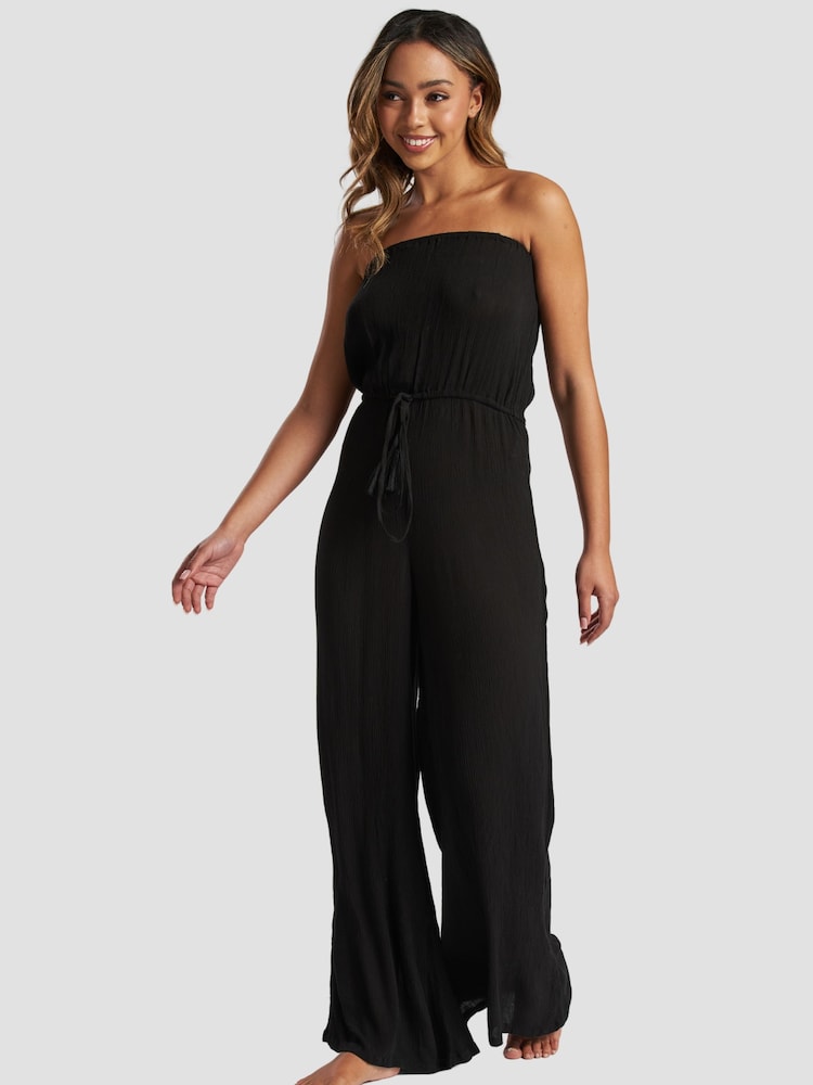 South Beach Black Crinkle Viscose Strapless Jumpsuit - Image 2 of 5