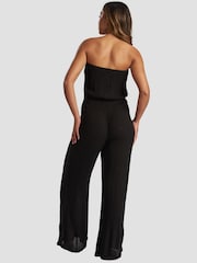 South Beach Black Crinkle Viscose Strapless Jumpsuit - Image 3 of 5