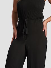 South Beach Black Crinkle Viscose Strapless Jumpsuit - Image 4 of 5