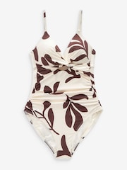 Brown/Cream Floral Cutout Tummy Shaping Control Swimsuit - Image 7 of 7