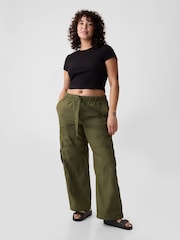 Gap Green Cotton Mid Rise Cargo Parachute Trousers - Image 1 of 5