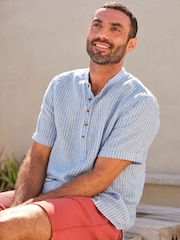 FatFace Blue Popover Stripe Linen Shirt - Image 1 of 5
