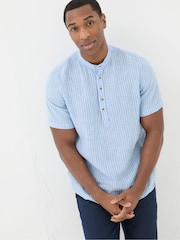 FatFace Blue Popover Stripe Linen Shirt - Image 2 of 5