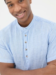 FatFace Blue Popover Stripe Linen Shirt - Image 4 of 5