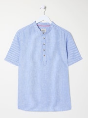 FatFace Blue Popover Stripe Linen Shirt - Image 5 of 5