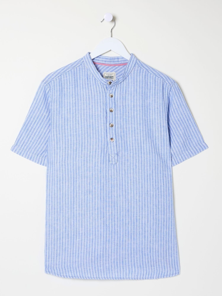 FatFace Blue Popover Stripe Linen Shirt - Image 5 of 5