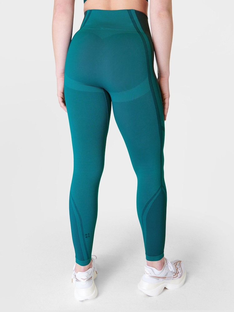 Sweaty Betty Reef Teal Navy Blue Silhouette Sculpt Seamless Workout Leggings - Image 2 of 7