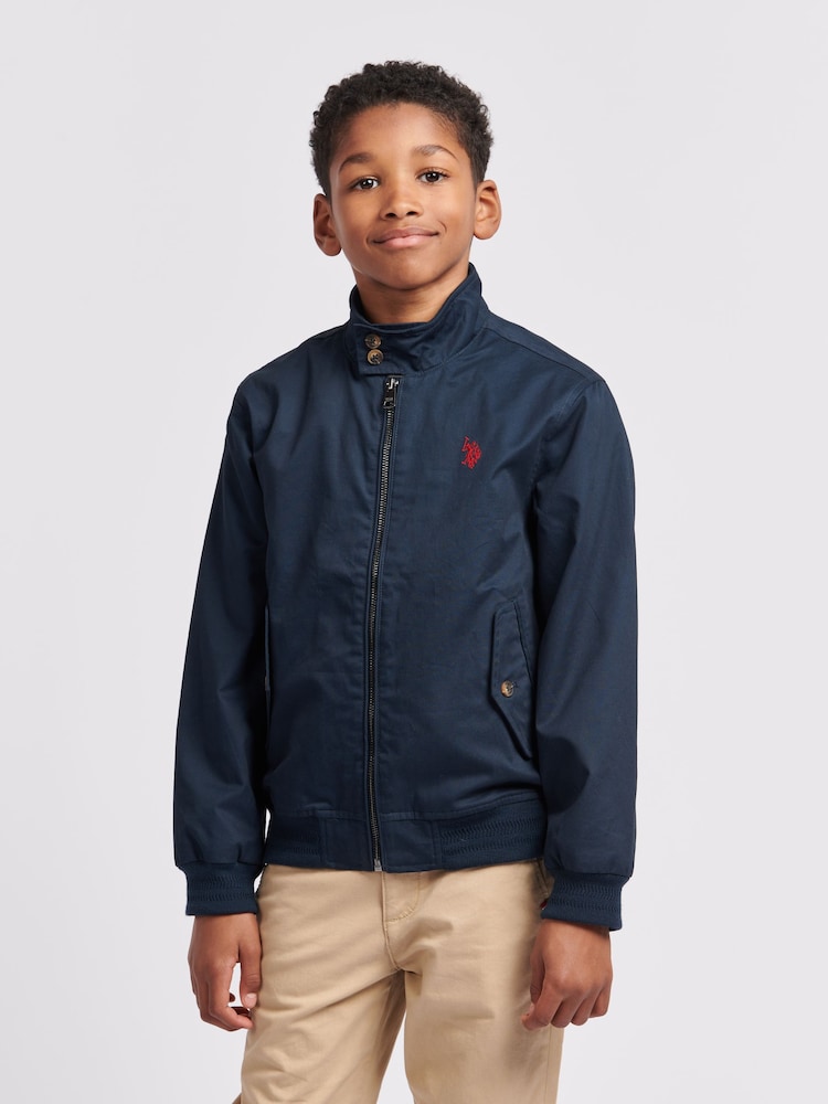 Синий - U.S. Polo Assn. Boys 100% Cotton Twill Harrington Jacket - Изображение 1 из 8