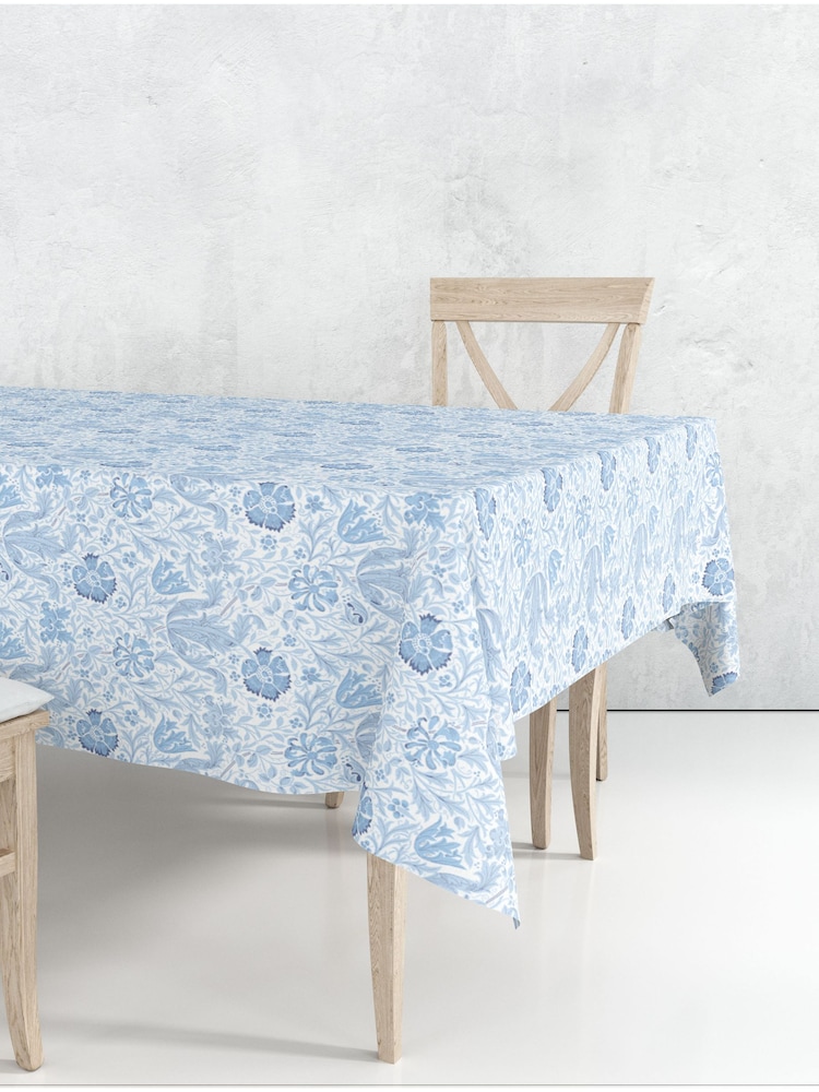 William Morris Gallery Blue Compton 100% Cotton Wipe Clean Table Cloth - Image 1 of 2