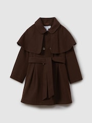 Reiss Chocolate Karlie 13-14 yrs Double Breasted Cape Coat with Wool - Image 1 of 4