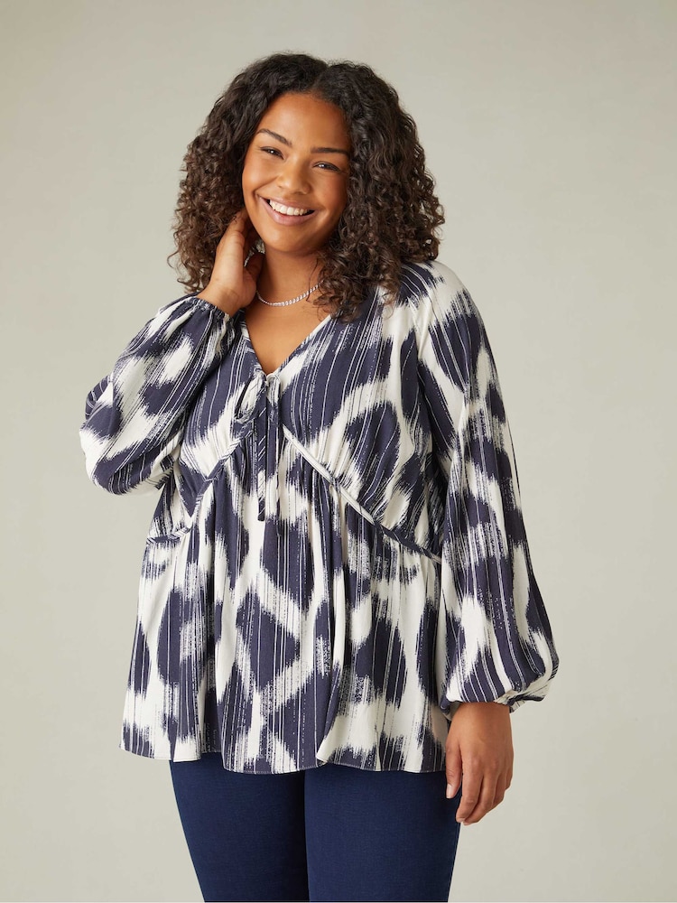Live Unlimited Curve Geo Print Tie Neck Blouse - Изображение 2 из 8