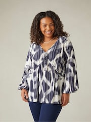Live Unlimited Curve Geo Print Tie Neck Blouse - Изображение 3 из 8
