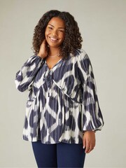 Live Unlimited Curve Geo Print Tie Neck Blouse - Изображение 4 из 8