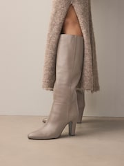 Neutral Leather Premium Knee High Heeled Boots - Image 2 of 7