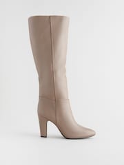 Neutral Leather Premium Knee High Heeled Boots - Image 3 of 7