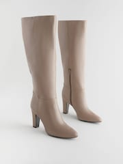Neutral Leather Premium Knee High Heeled Boots - Image 4 of 7