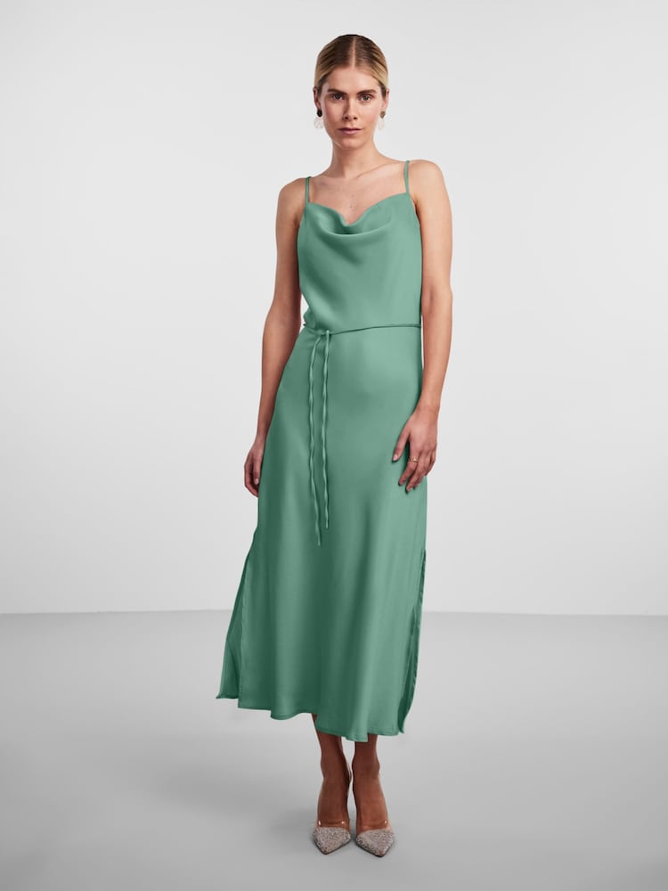 Y.A.S Green Satin Cowl Neck Slip Dress - Image 1 of 5