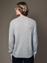 Light Grey Crew Neck Regular Fit Premium Lambswool Blend Rib Texture Jumper - Image 2 of 8