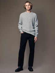 Light Grey Crew Neck Regular Fit Premium Lambswool Blend Rib Texture Jumper - Image 3 of 8