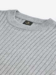 Light Grey Crew Neck Regular Fit Premium Lambswool Blend Rib Texture Jumper - Image 7 of 8