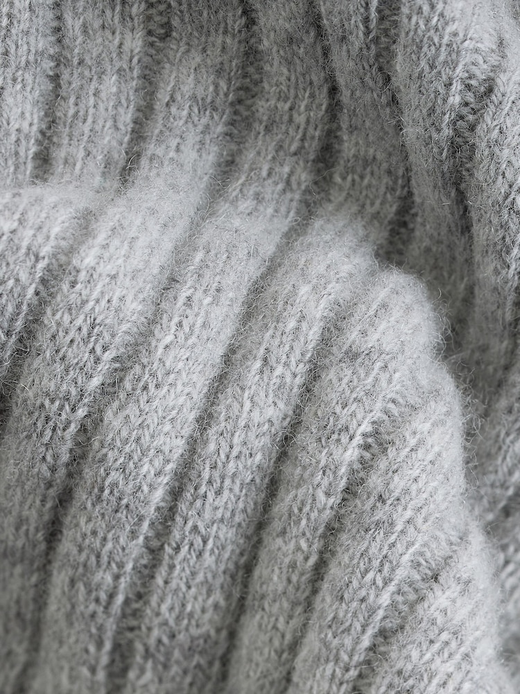 Light Grey Crew Neck Regular Fit Premium Lambswool Blend Rib Texture Jumper - Image 8 of 8