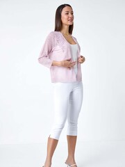 Roman Pink Lace Applique Knit Shrug - Image 4 of 5