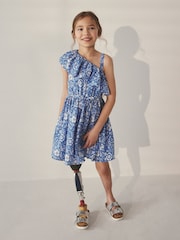 Blue Floral One Shoulder Dress (3-16yrs) - Image 1 of 7