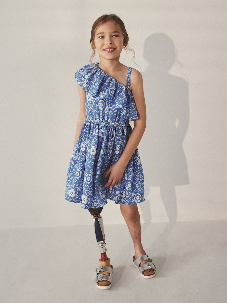 Blue Floral One Shoulder Dress (3-16yrs) - Image 1 of 7