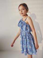 Blue Floral One Shoulder Dress (3-16yrs) - Image 2 of 7