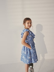 Blue Floral One Shoulder Dress (3-16yrs) - Image 3 of 7