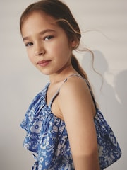 Blue Floral One Shoulder Dress (3-16yrs) - Image 4 of 7