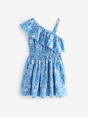 Blue Floral One Shoulder Dress (3-16yrs) - Image 5 of 7