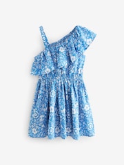Blue Floral One Shoulder Dress (3-16yrs) - Image 6 of 7