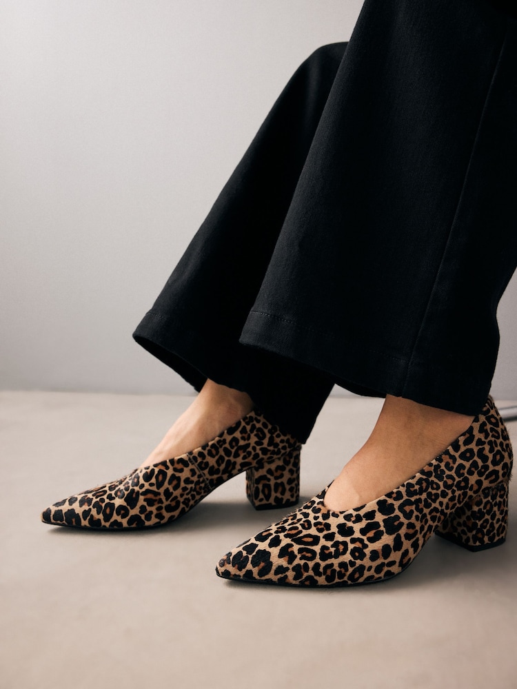 Animal Forever Comfort® Leather Point Toe Low Block Heels - Image 1 of 8