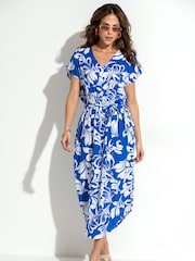 Pour Moi Blue Viscose Belted Beach Kaftan Dress - Image 1 of 4