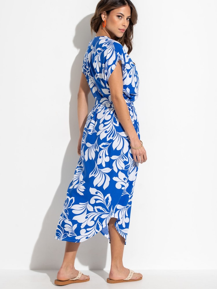 Pour Moi Blue Viscose Belted Beach Kaftan Dress - Image 2 of 4