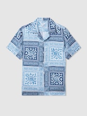 Reiss Navy/White Nico Satin Floral Cuban Collar Shirt - Image 2 of 6