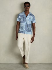 Reiss Navy/White Nico Satin Floral Cuban Collar Shirt - Image 3 of 6