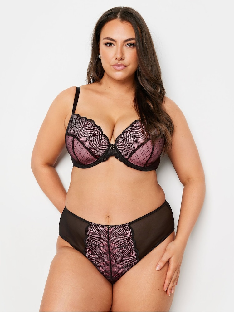 Yours Curve Black Suzie Mesh Lace Padded Bra - Image 1 of 5