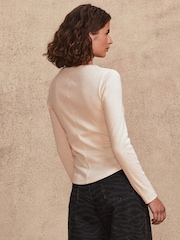 Neutral/Ecru Long Sleeve Double Collar Henley Top - Image 3 of 7