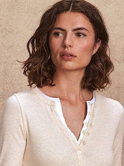 Neutral/Ecru Long Sleeve Double Collar Henley Top - Image 5 of 7