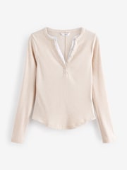 Neutral/Ecru Long Sleeve Double Collar Henley Top - Image 6 of 7