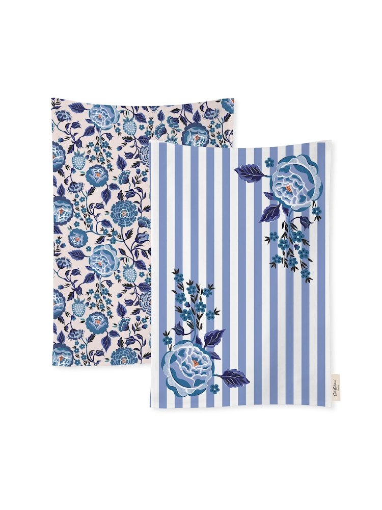 Cath Kidston Strawberry Garden Blue Tea 100% Cotton Towels Set Of 4 - Image 1 of 2