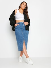 Yours Curve Black Button Up Bomber Jacket - Image 2 of 5