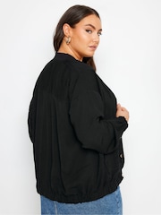 Yours Curve Black Button Up Bomber Jacket - Image 3 of 5