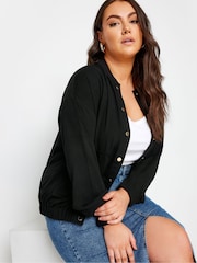 Yours Curve Black Button Up Bomber Jacket - Image 4 of 5