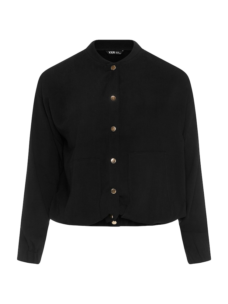 Yours Curve Black Button Up Bomber Jacket - Image 5 of 5