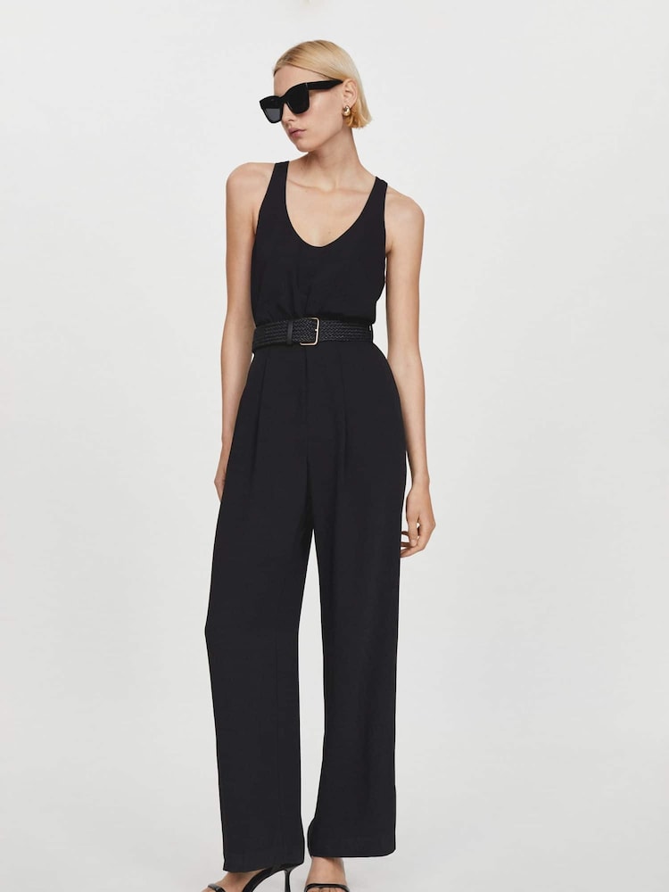 Mango Black Belt Long Jumpsuit - Image 1 of 7 Mango Black Belt Long Jumpsuit - Image 1 of 7